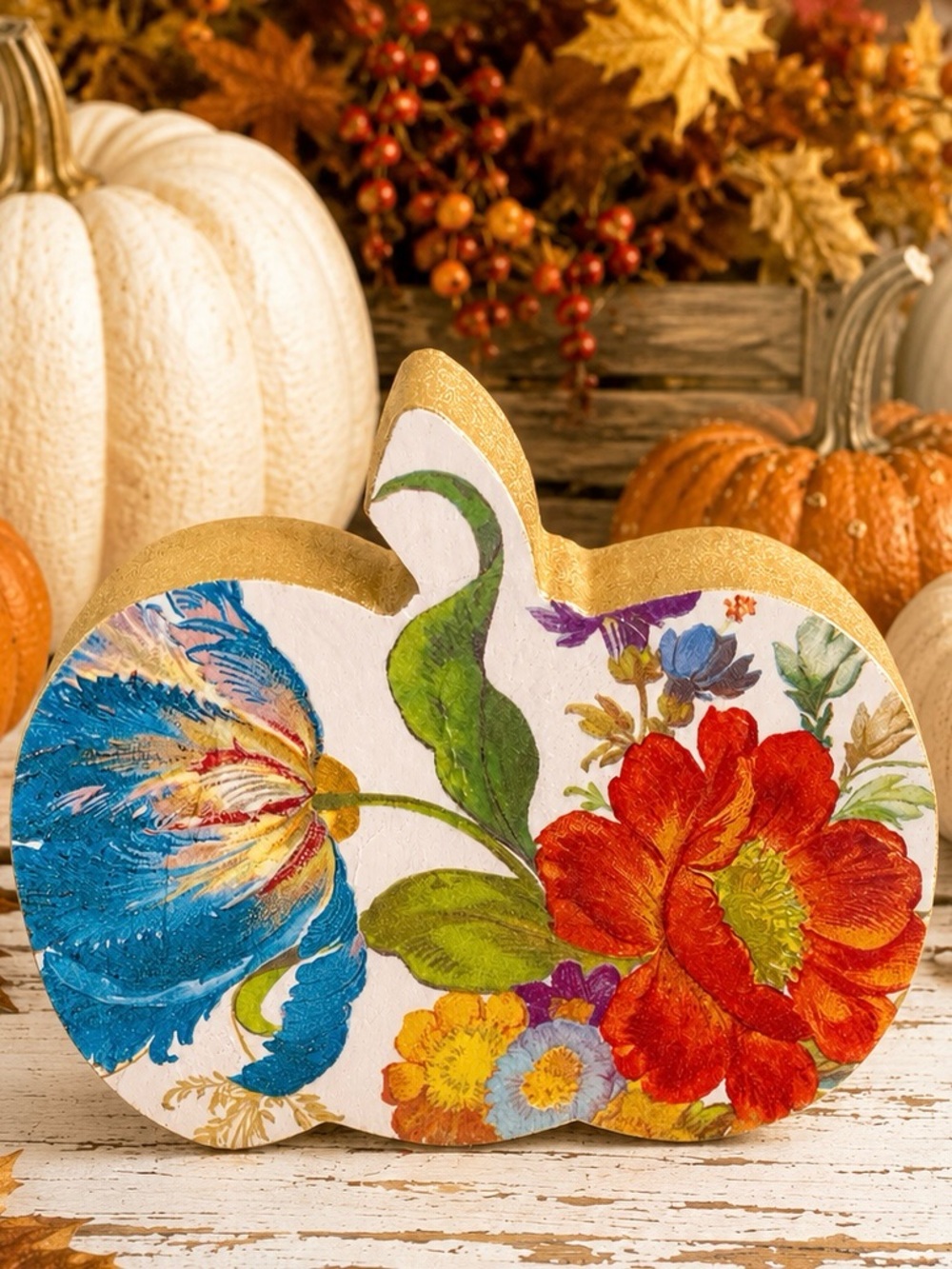 Hand Crafted Flower Market Wood Pumpkin Orange 6”